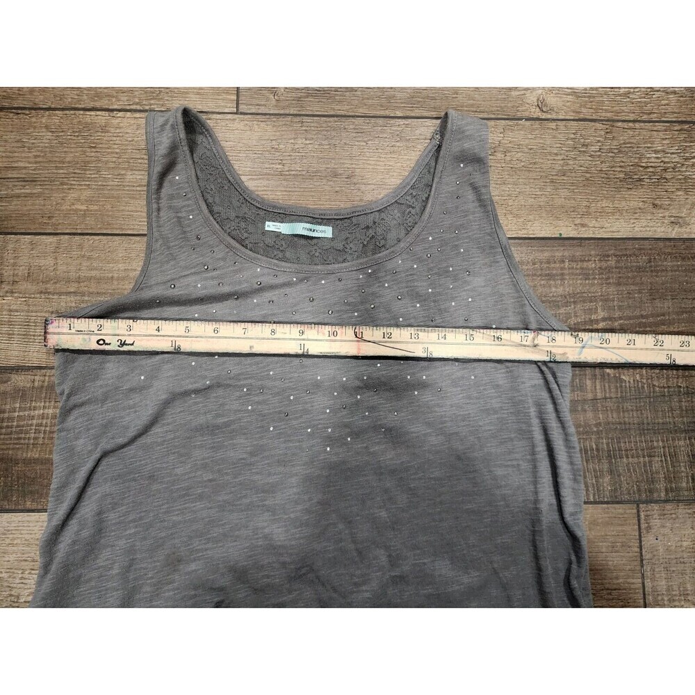 Maurices Tank Top Womens XL Grey Lace Back Rhinestones Bling - Picture 8 of 8